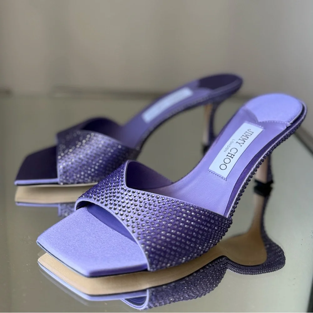 New JIMMY CHOO Skye 70 Crystal-embellished Mules in Satin
